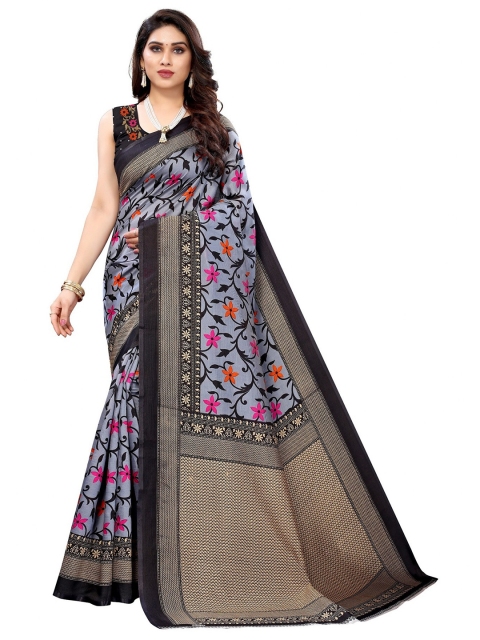 

Iris Black & Grey Ethnic Motifs Art Silk Banarasi Saree