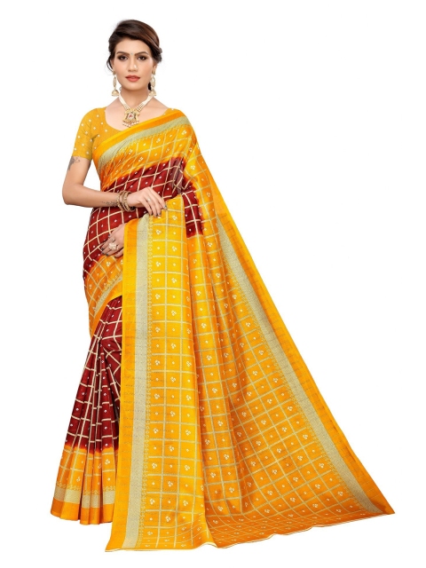 

Iris Maroon & Yellow Checked Art Silk Banarasi Saree
