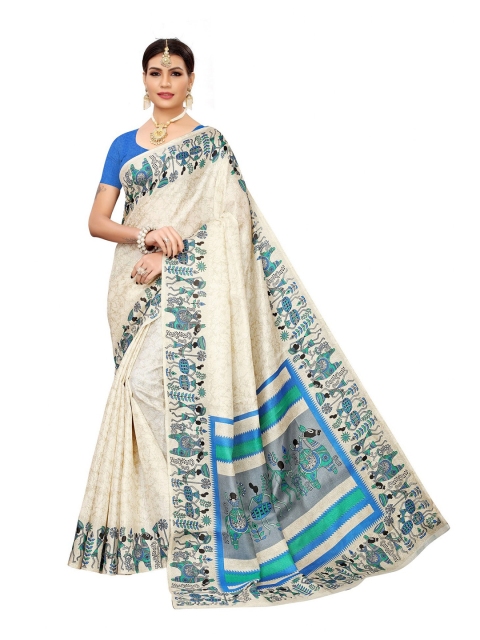 

Iris Blue & Grey Warli Art Silk Banarasi Saree