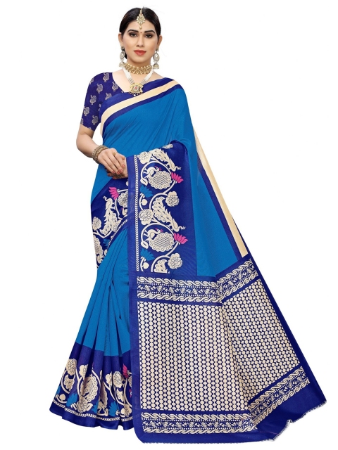 

Iris Blue & Gold-Toned Art Silk Banarasi Saree
