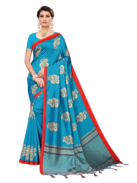 

Iris Women Blue & Golden Printed Cotton Silk Banarasi Saree