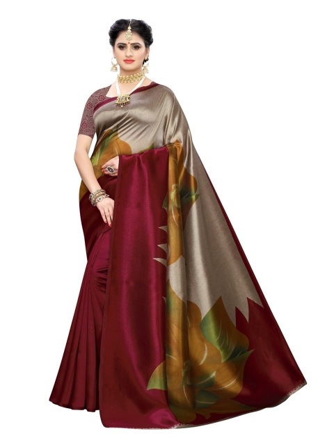 

Iris Brown & Beige Floral Art Silk Banarasi Saree