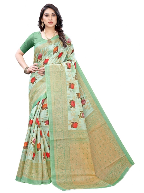 

Iris Women Green Floral Printed Art Silk Sarees