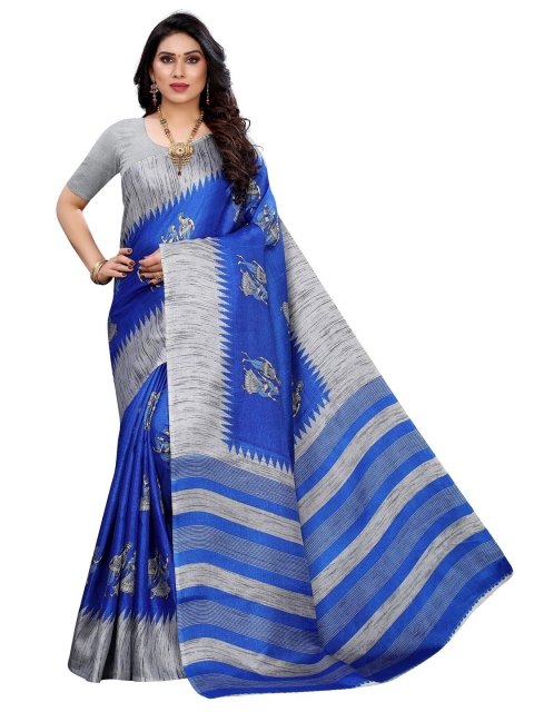 

Iris Blue & Grey Ethnic Motifs Art Silk Banarasi Saree