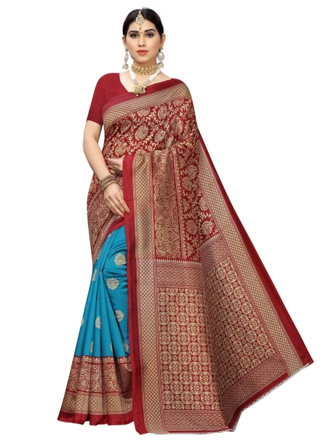 

Iris Teal & Brown Floral Art Silk Banarasi Saree
