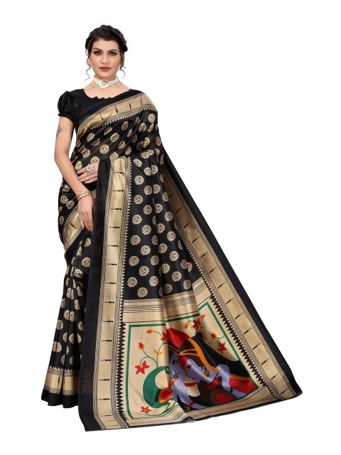 

Iris Black & Gold-Toned Ethnic Motifs Art Silk Banarasi Saree