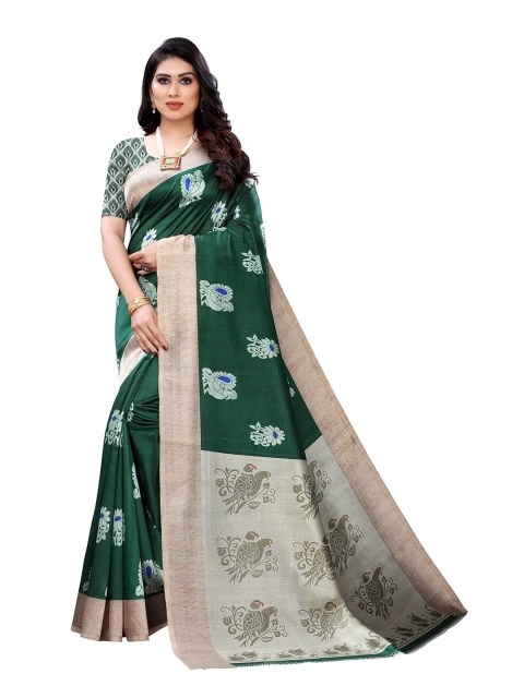 

Iris Green Ethnic Motifs Art Silk Banarasi Saree