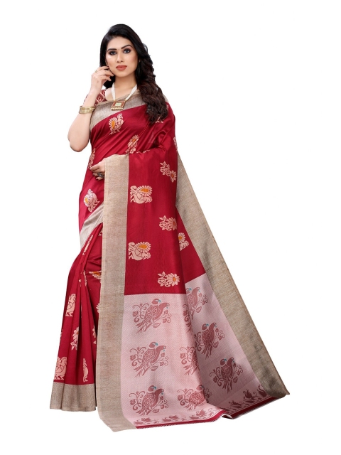 

Iris Red & Cream-Coloured Embellished Art Silk Banarasi Saree