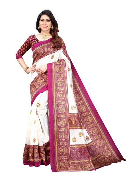 

Iris Purple & Gold-Toned Embellished Art Silk Banarasi Saree