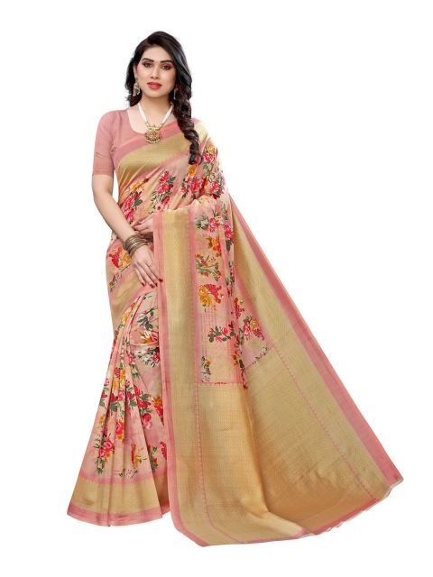 

Iris Peach & Beige Floral Printed Banarasi Saree