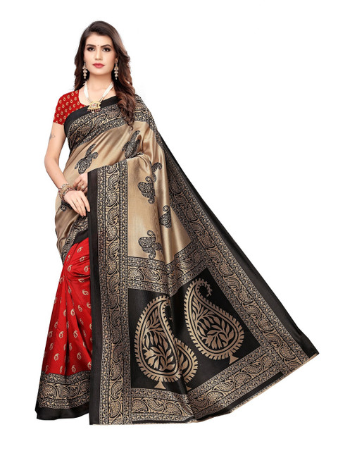 

Iris Red & Black Paisley Cotton Silk Banarasi Saree