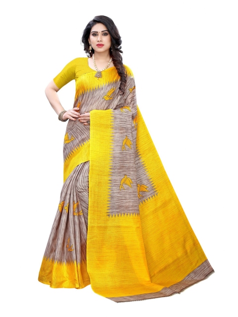 

Iris Yellow & Grey Ethnic Motifs Cotton Silk Banarasi Saree