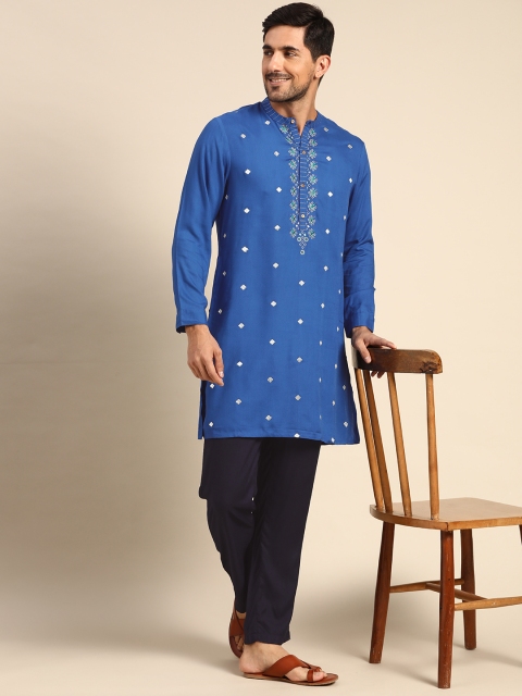 

Anouk Men Blue Ethnic Motifs Embroidered Kurta with Trousers