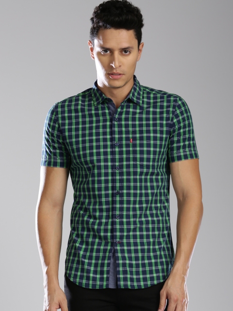 

Levis Men Navy Blue & Green Slim Fit Checked Casual Shirt