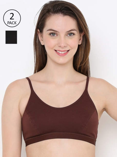 

Berrys Intimatess Pack of 2 Brown & Black Workout Bras - Non-Padded Non-Wired