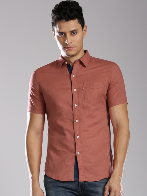 

Levis Men Rust Red Slim Fit Solid Casual Shirt