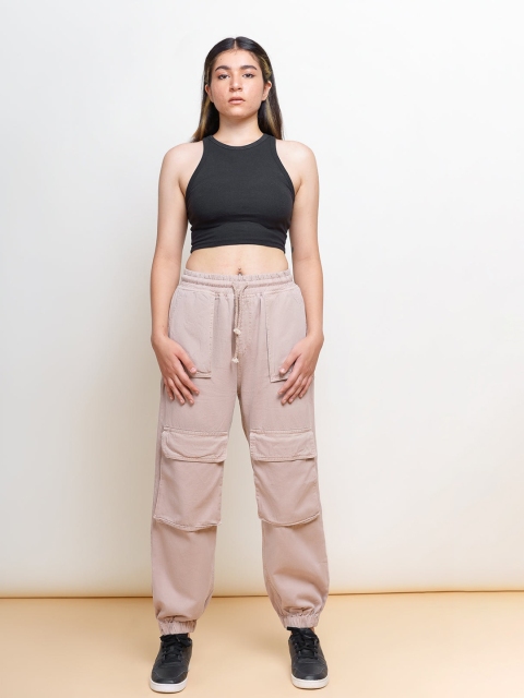 

FREAKINS Women Beige High-Rise Jogger Fit Cropped Jeans
