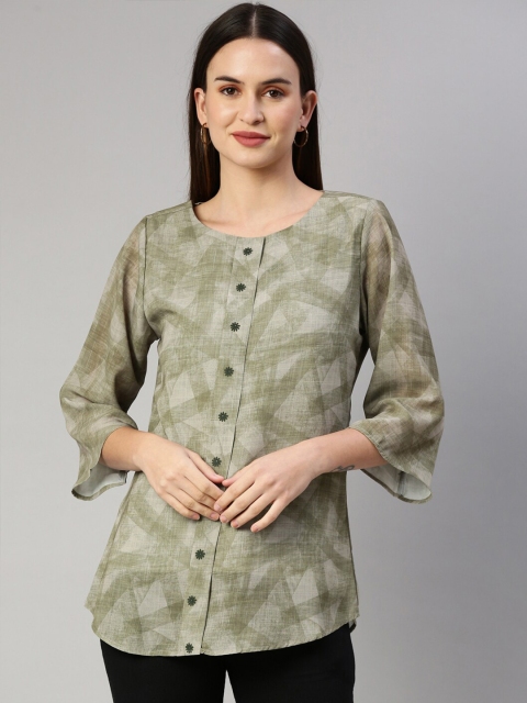 

GOLDSTROMS Green Print Shirt Style Top