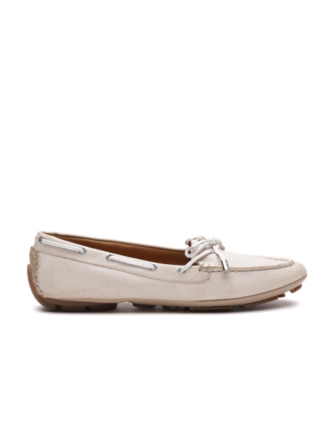 

Geox Respira Women Beige Textured Italian Leather Boat Shoes