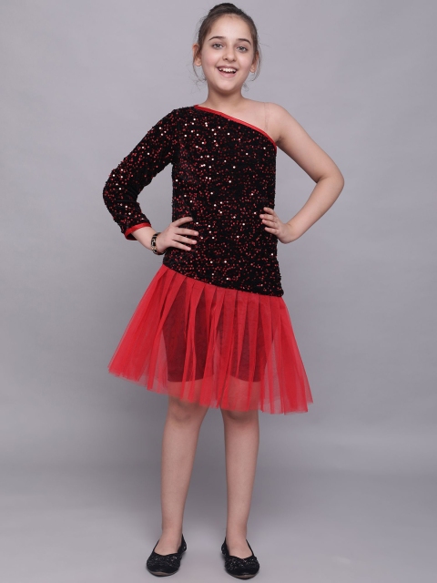 

White World Red Embellished Off-Shoulder Mermaid Sequin Velvet Drop-Waist Dress