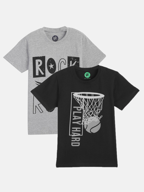 

YK Boys Pack of 2 Printed Pure Cotton T-shirt, Black