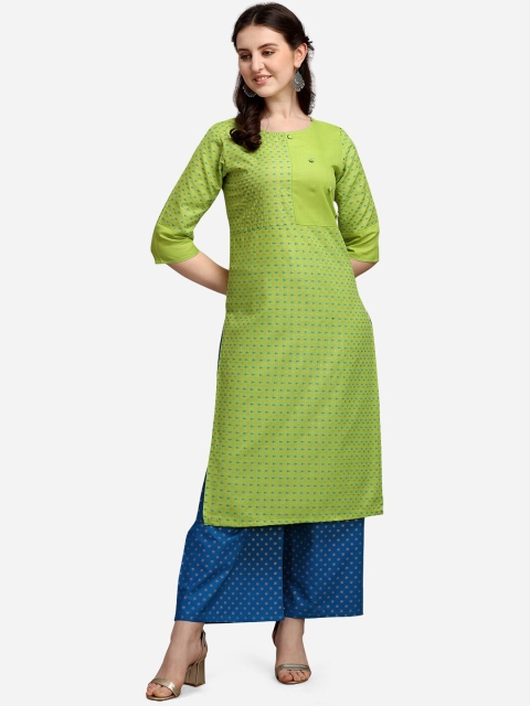 

KALINI Women Green Fotl Print Straight Kurta & Palazzo Set