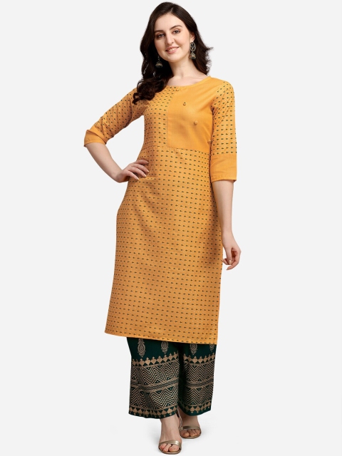 

KALINI Women Yellow Foil Print Straight Kurta & Palazzo Set