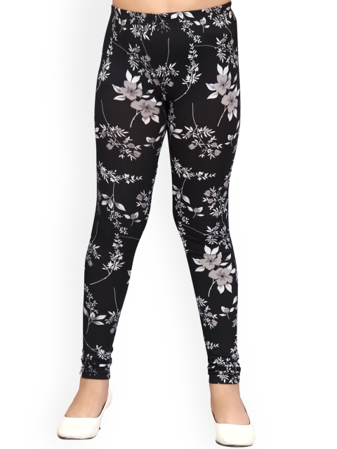 

Aarika Girls Black floral printed cotton leggings