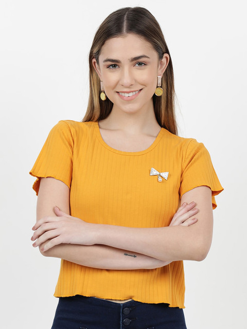 

V2 Value & Variety Women Mustard Yellow Crop Top