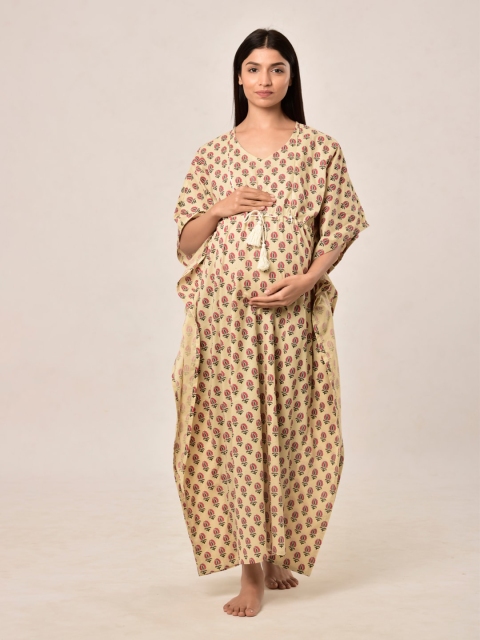 

CRAFIQA Cream-Coloured Printed Maxi Nightdress