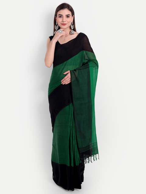 

Fibre World Green & Black Colourblocked Saree