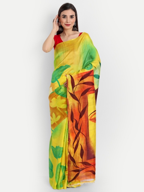 

Fibre World Women Yellow & Green Floral Print Saree