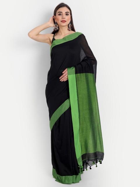 

Fibre World Black & Green Colourblocked Saree