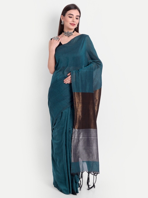 

Fibre World Green & Copper-Toned Woven Design Saree