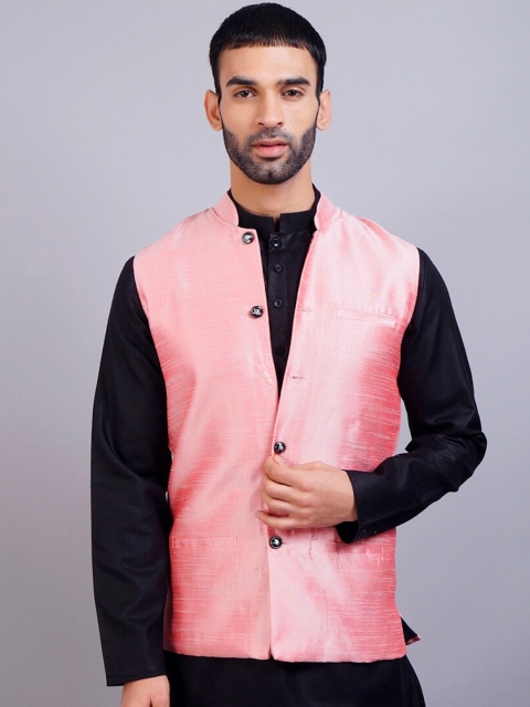 

GRACIT Men Pink Solid Satin Nehru Jacket