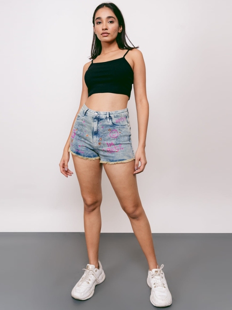 

FREAKINS Women Blue Abstract Shorts