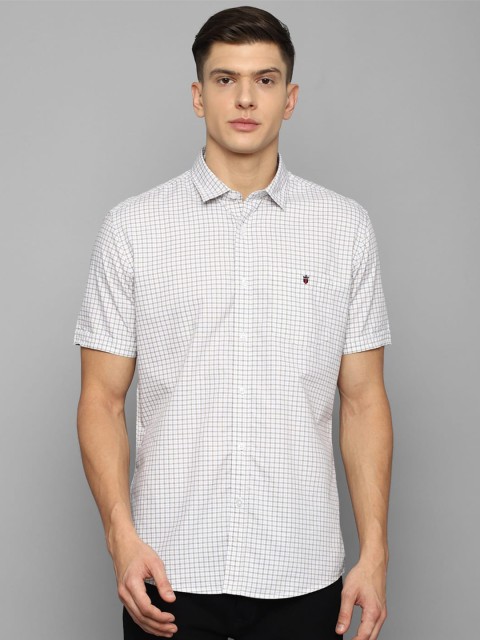

Louis Philippe Jeans Men White Slim Fit Grid Tattersall Checks Checked Casual Shirt