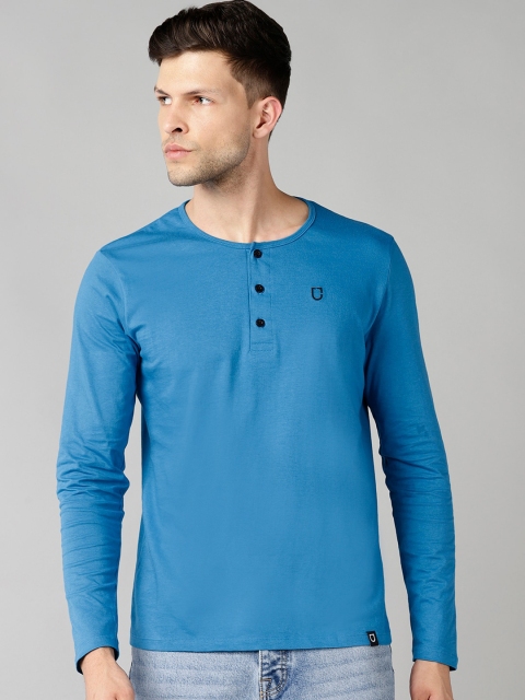 

Urbano Fashion Men Blue Henley Neck Slim Fit T-shirt