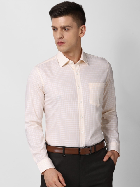 

Van Heusen Men Cream-Coloured Slim Fit Grid Tattersall Checks Checked Formal Shirt