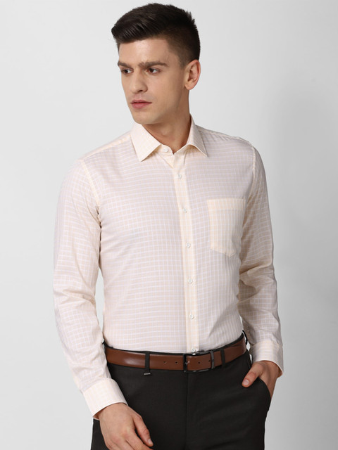 

Van Heusen Men Cream-Coloured Slim Fit Grid Tattersall Checks Checked Formal Shirt