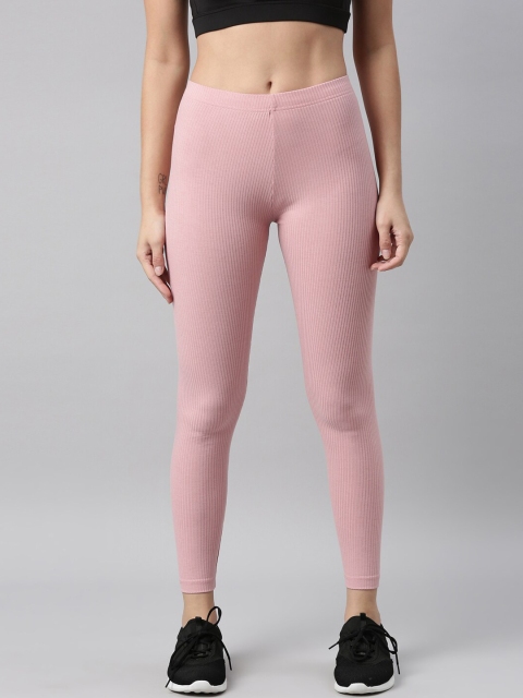 

Go Colors Women Pink Solid Ankle Length Ribbed Tights