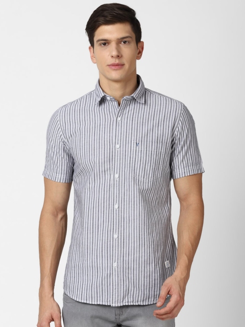 

VAN HEUSEN DENIM LABS Men Grey Slim Fit Striped Casual Shirt