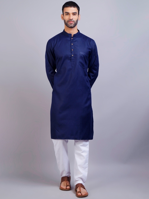 

GRACIT Men Navy Blue Pure Cotton Kurta with Pyjamas