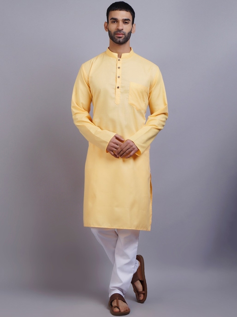 

GRACIT Men Yellow Pleated Pure Cotton Kurta with Pyjamas