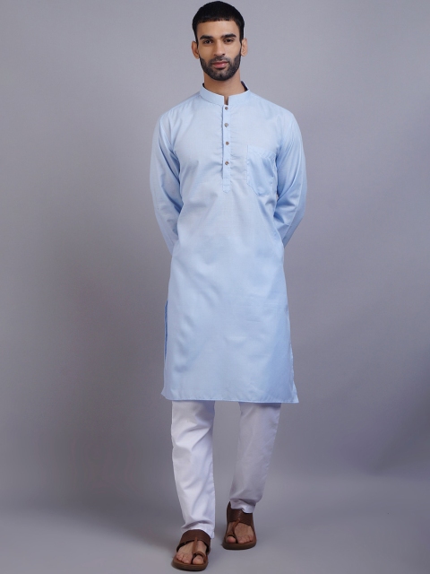 

GRACIT Men Turquoise Blue Pleated Pure Cotton Kurta with Pyjamas