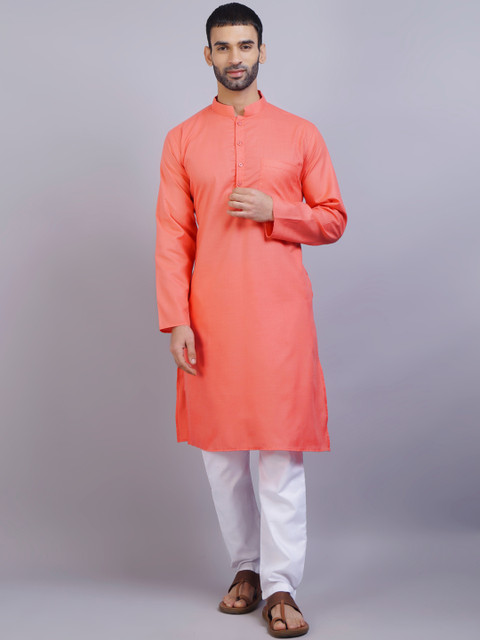 

GRACIT Men Orange Pure Cotton Kurta with Pyjamas