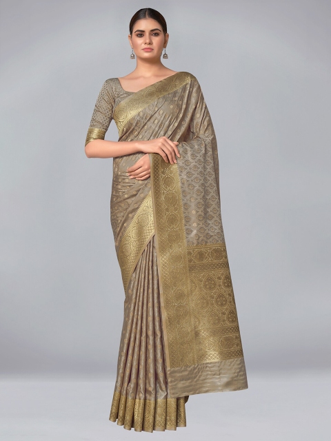 

MONJOLIKA FASHION Beige & Golden Woven Design Zari Silk Blend Banarasi Saree