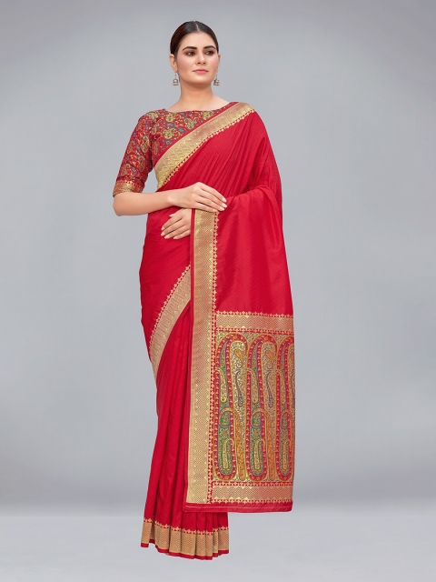 

MONJOLIKA FASHION Red & Green Ethnic Motifs Zari Banarasi Saree