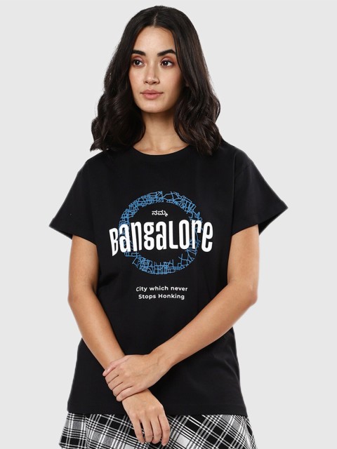 

Bewakoof Women Black Typography Printed Applique T-shirt