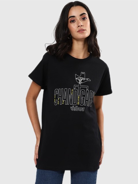 

Bewakoof Women Black Typography Extended Sleeves T-shirt